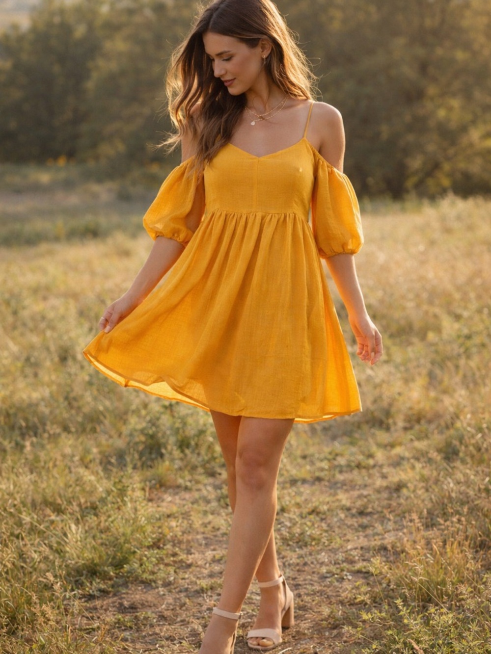 Anthropologie Moulinette Soeurs Carina Mini A-line Dress XS Yellow Cold Shoulder